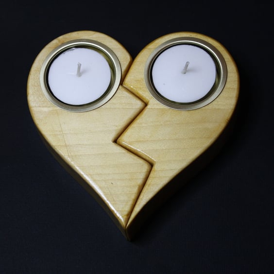 Unique Two Piece Wooden Heart Candle Holder