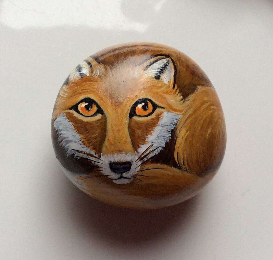 Fox hand painted on stone 