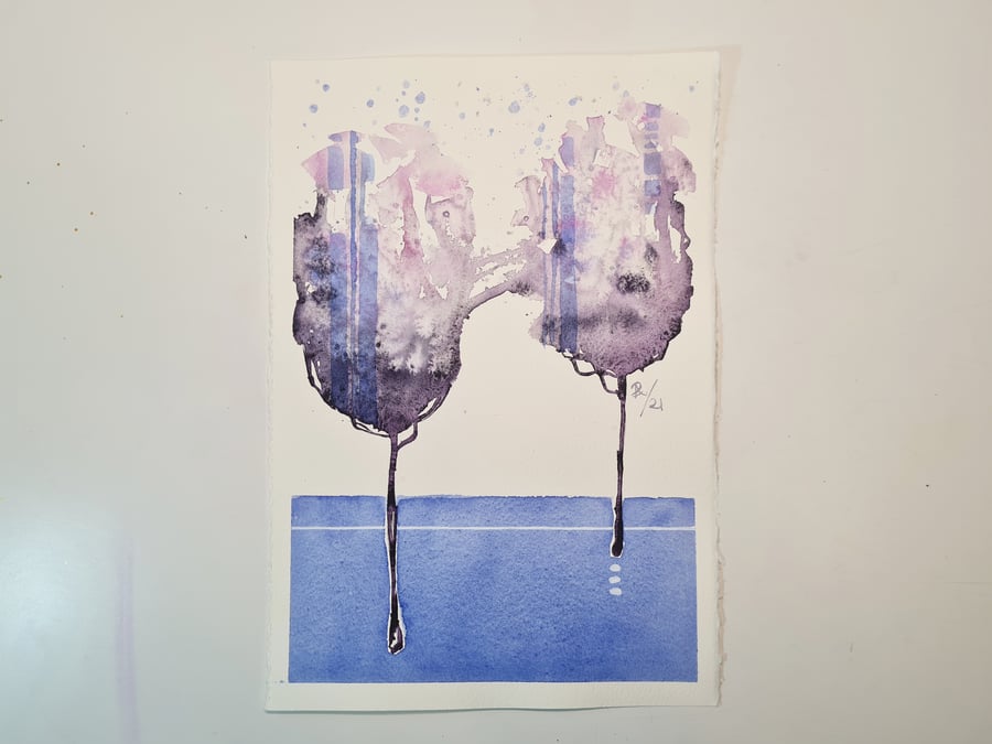 Original Watercolour Painting, Semi-Abstract Trees, Landscape Artwork, Wall Art