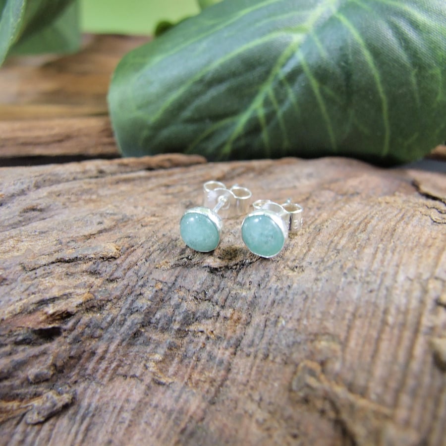 Stud Earrings, Aventurine and Sterling Silver 5mm Studs