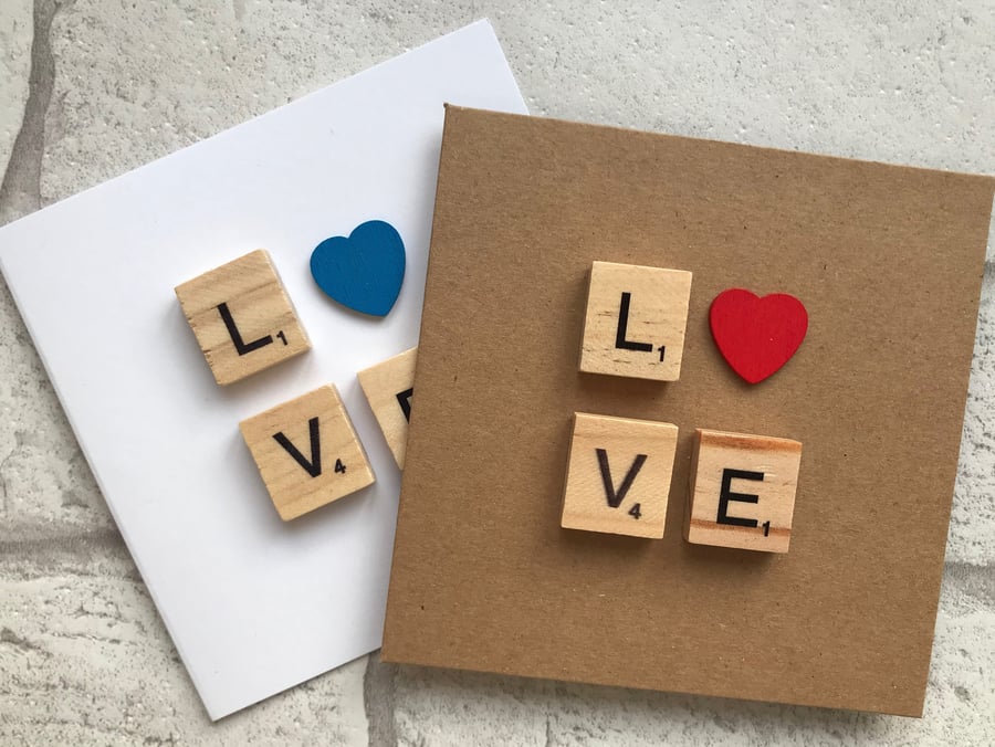 Handmade Scrabble Tile Love Card - Anniversary, Wedding