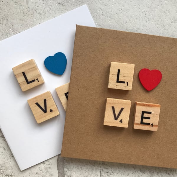 Handmade Scrabble Tile Love Card - Anniversary, Wedding