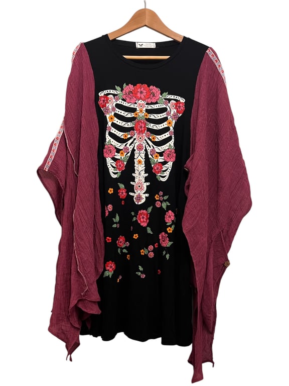 Upcycled Day of the Dead Boho Goth Tunic One Size  Festival Top