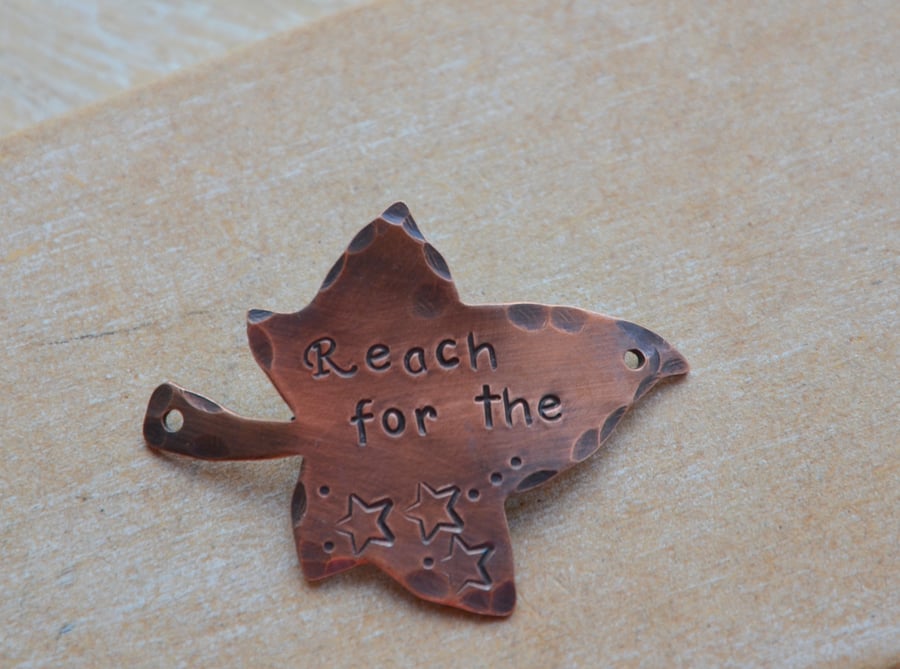Handmade Copper Stamped Leaf Reach for the Stars Connector 