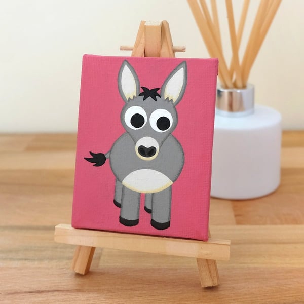 Cute Grey Donkey Mini Painting - original art gift for equine lovers
