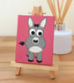 Cute Grey Donkey Mini Painting - original art gift for equine lovers