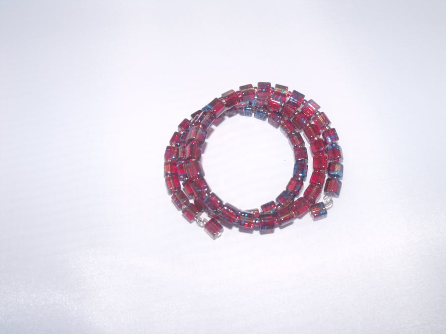 Amber and Blue Square Bead Bracelet