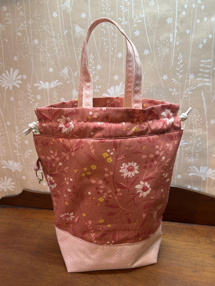 Pink Floral Knitting Project Bag