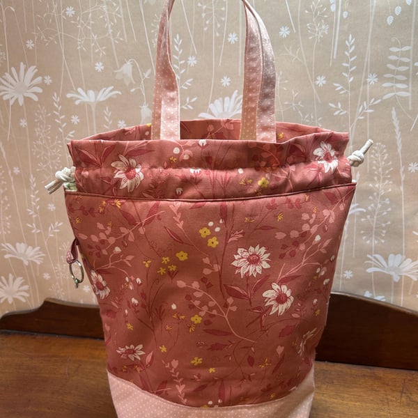 Pink Floral Knitting Project Bag