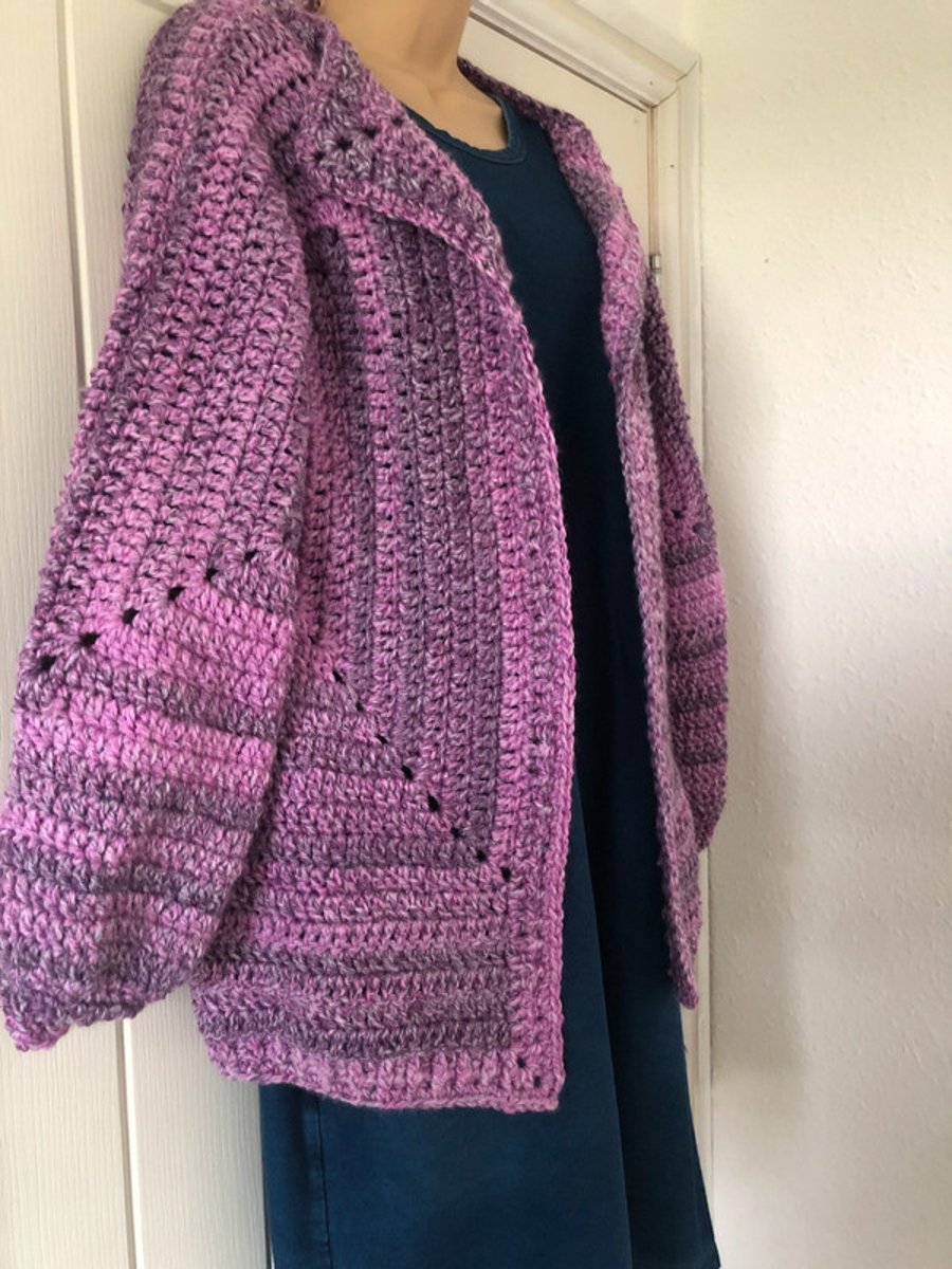 Chunky purple lilac crochet oversize cardigan 