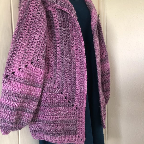 Chunky purple lilac crochet oversize cardigan 