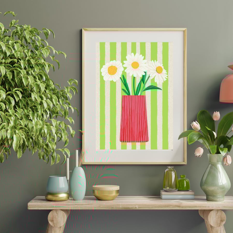 Daisy in a Vase Wall Art Print, Bold Wall Art,  Gift for Mum