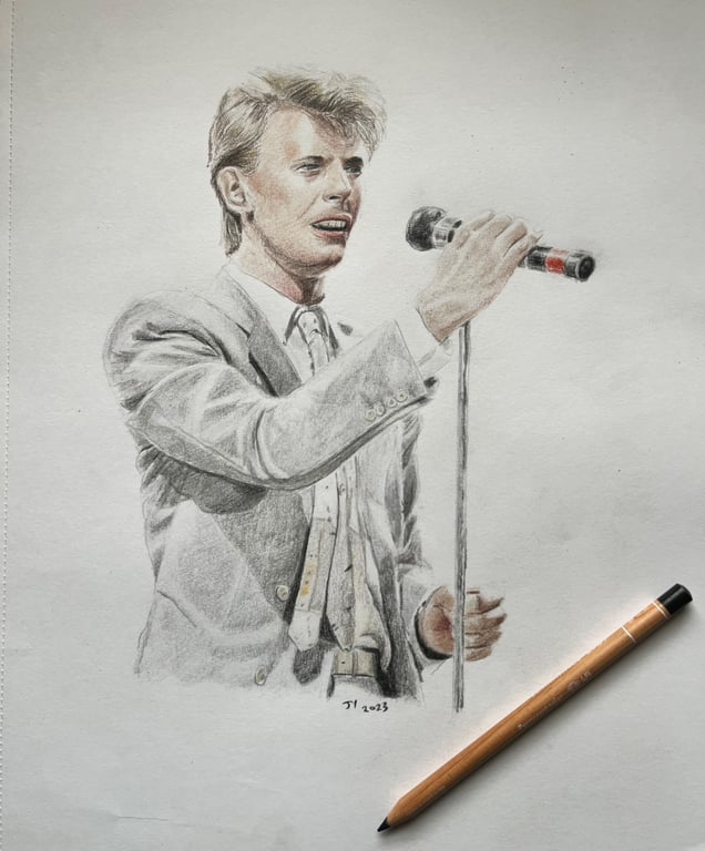 Original framed A3 drawing of David Bowie 