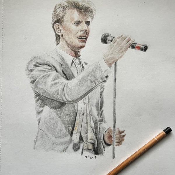 Original framed A3 drawing of David Bowie 
