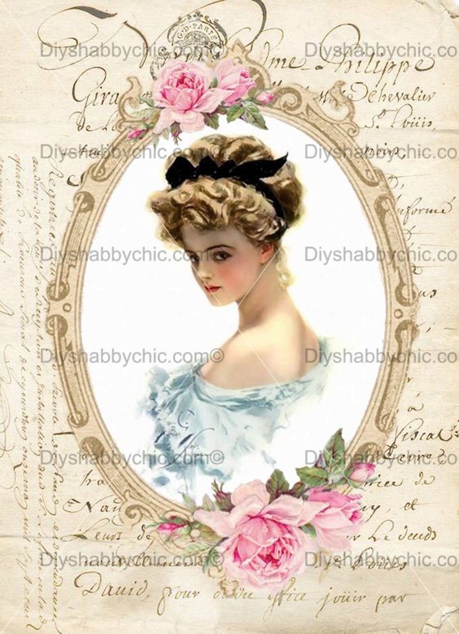 Waterslide Wood Furniture Decal Vintage Image Transfer Shabby Chic Lady Frame