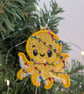 Embroidered hanging Octopus, Christmas decorations, wrapped in lights, machine e - Image 3