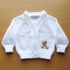 Baby cardigan with embroidered teddy motif. 0-3 months