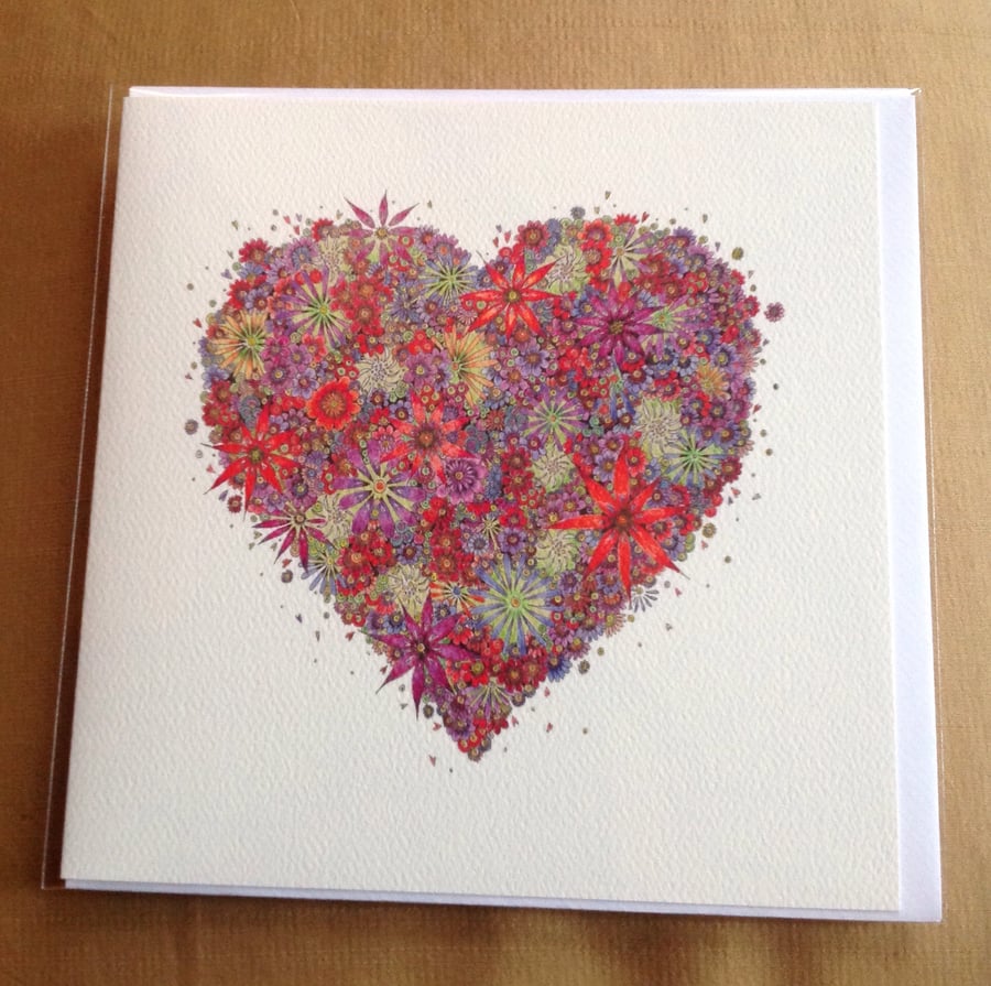 Red floral heart blank card x 6 offer
