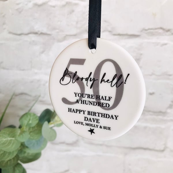 50th birthday ceramic keepsake, Fiftieth birthday ornament, milestone gift, 