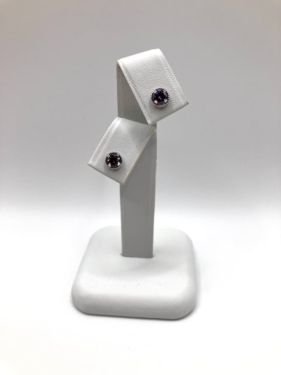 9ct White Gold Halo Earrings With Amethyst Cubic Zirconia 5mm