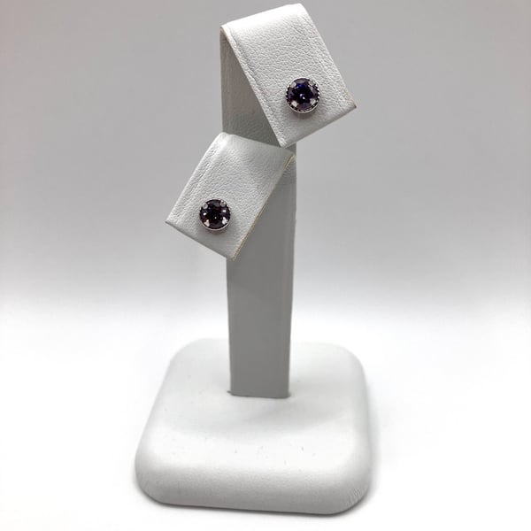 9ct White Gold Halo Earrings With Amethyst Cubic Zirconia 5mm