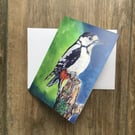 Small woodpecker greeting card by UK artist Janet Bird