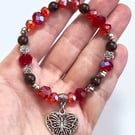 Witchy Butterfly Charm Bracelet - Garnet - Handmade Elasticated - transformation