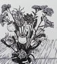 Lino cut Print of Summer Flowers and Seedheads Black - Image 2