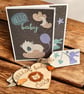 New Baby Gift Set – Handmade Card, Gift Tag & Wooden Keepsake
