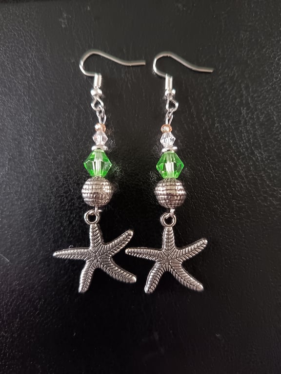 Silver beaded starfish charm dangle earrings 