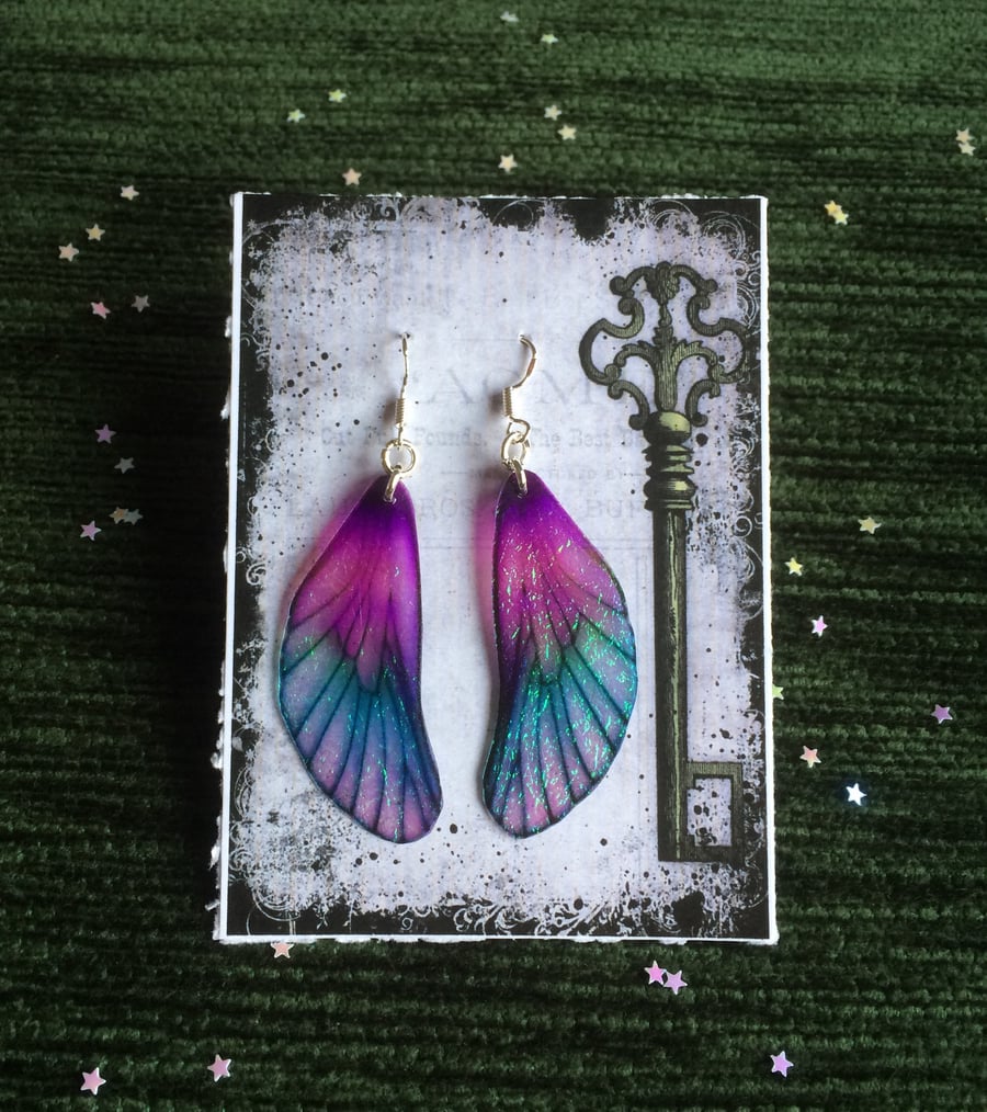 RESERVED! Purple Iridescent Fairy Wing Sterling Silver Earrings