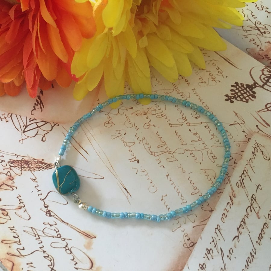 Clear sky blue beaded bracelet 