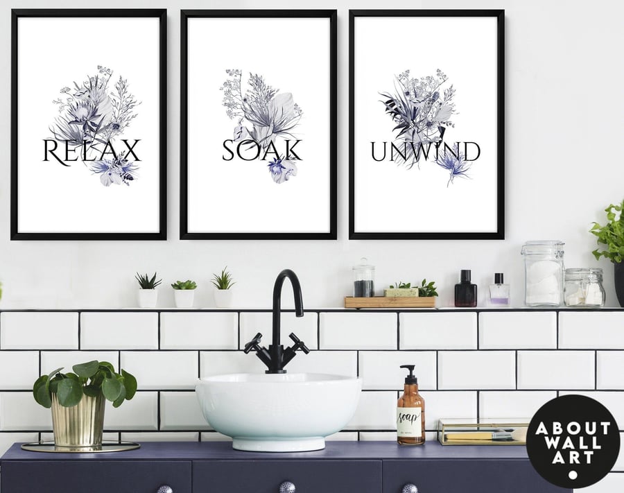 Home Decor Bathroom art prints set of 3, Botanical, Tropical Spa Bathroom Decor,