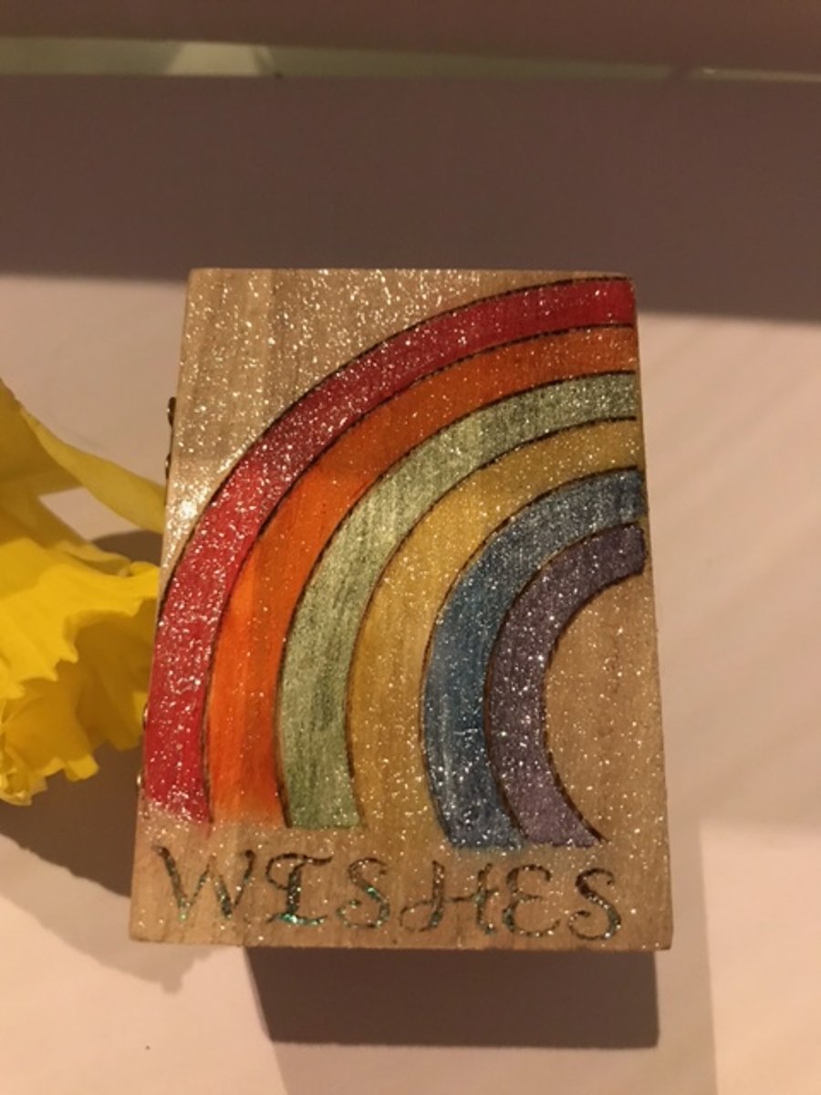 Rainbow Wishes Angel in a wood Box