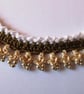 A crocheted necklace in white, coffee and cream cotton with edging of gold beads - Image 2