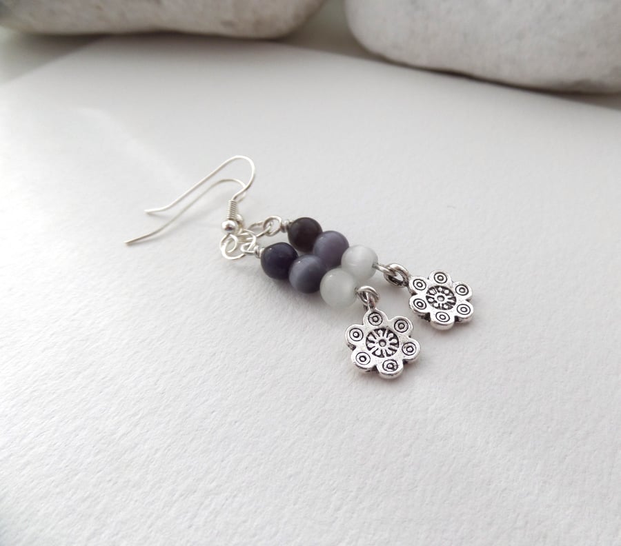 Grey Silver Earrings, Super Neutral Dangle Earrings