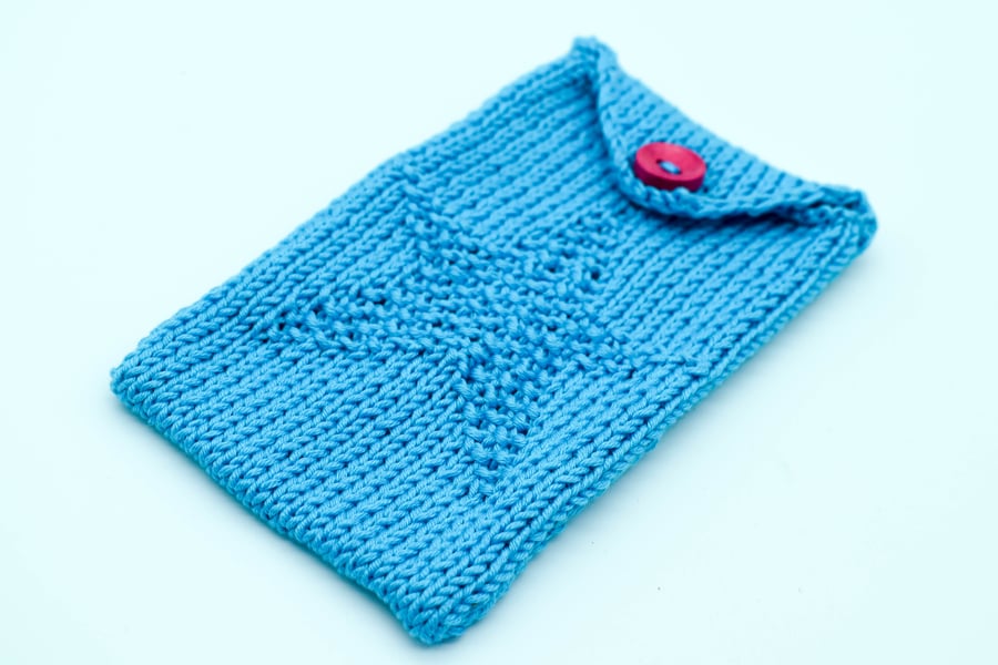 SALE Hand knitted star design pouch in turquoise