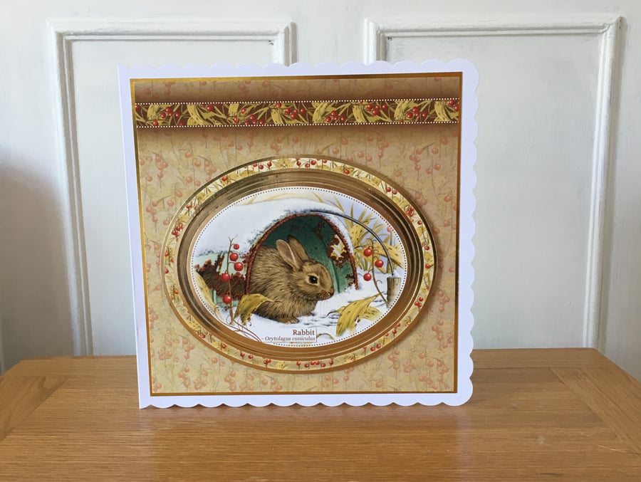 Rabbit Christmas or Winter Birthday Card - Large card 8 inches x 8 inches