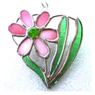 Daisy Heart Suncatcher Stained Glass Flower Pink 016