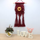  Red macrame flower wall hanging 