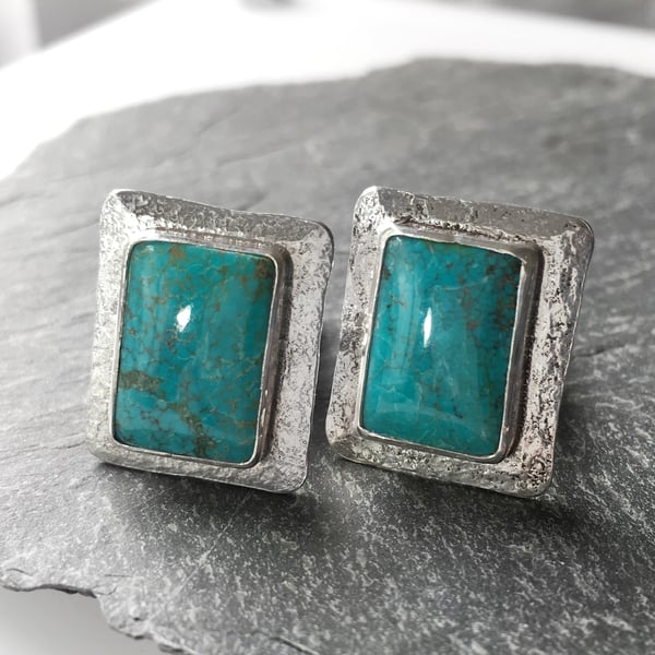 Silver and turquoise rectangular cufflinks 
