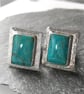 Silver and turquoise rectangular cufflinks  - Image 1