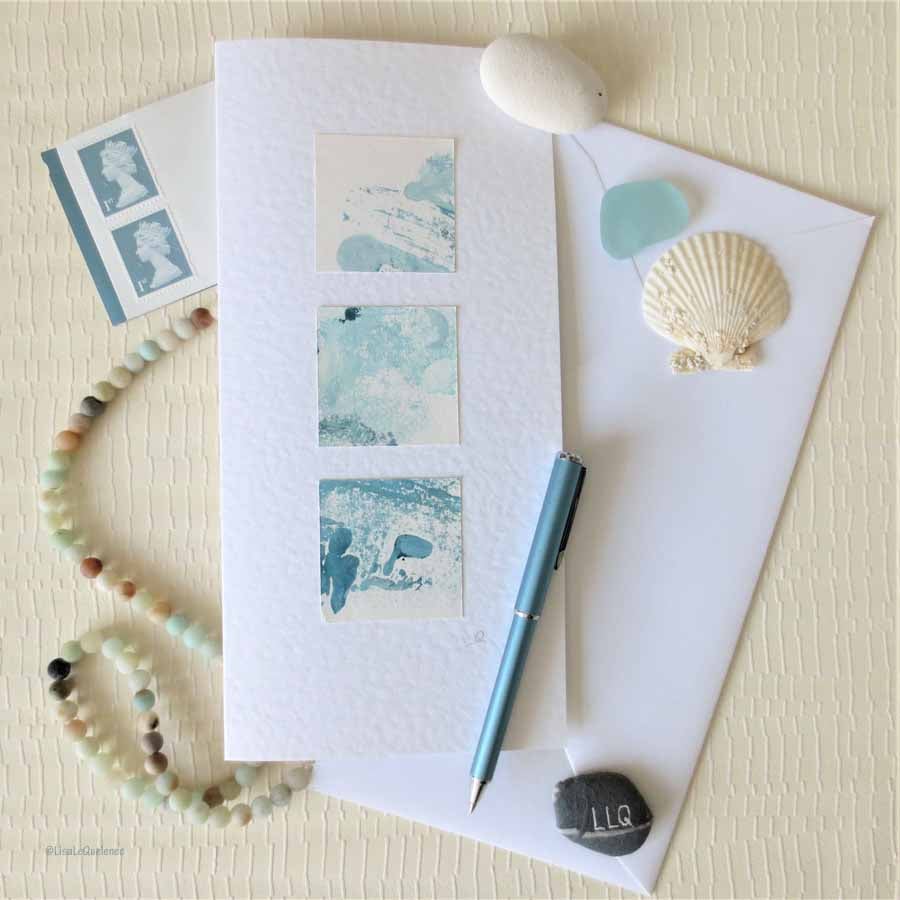 Abstract art cards inspired by the salt and spray of the seaside