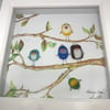 Fused glass birdies on watercolour 