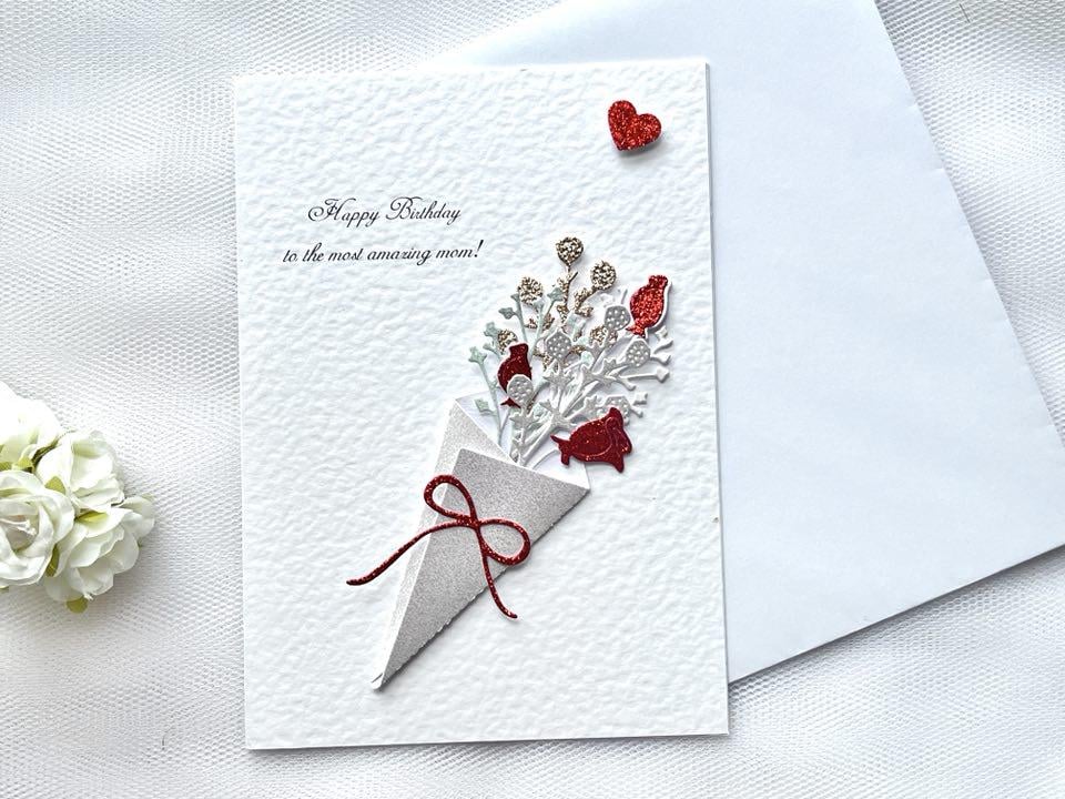 Handmade Luxury Personalised Birthday Card with Envelope for wife, mum, sister