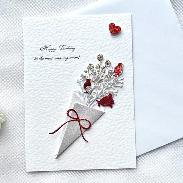 Handmade Luxury Personalised Birthday Card with Envelope for wife, mum, sister