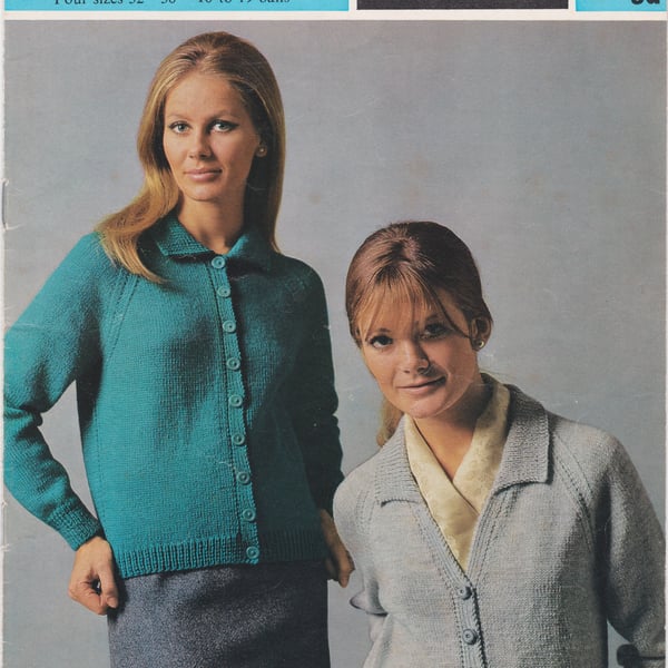 Vintage Knitting Pattern 2398: SIRDAR Ladies Cardigans, Two Alternate Necklines