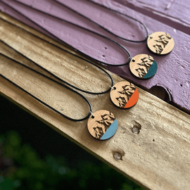 Wooden Mountain Necklace - hand painted adventure jewellery, gift for travellers