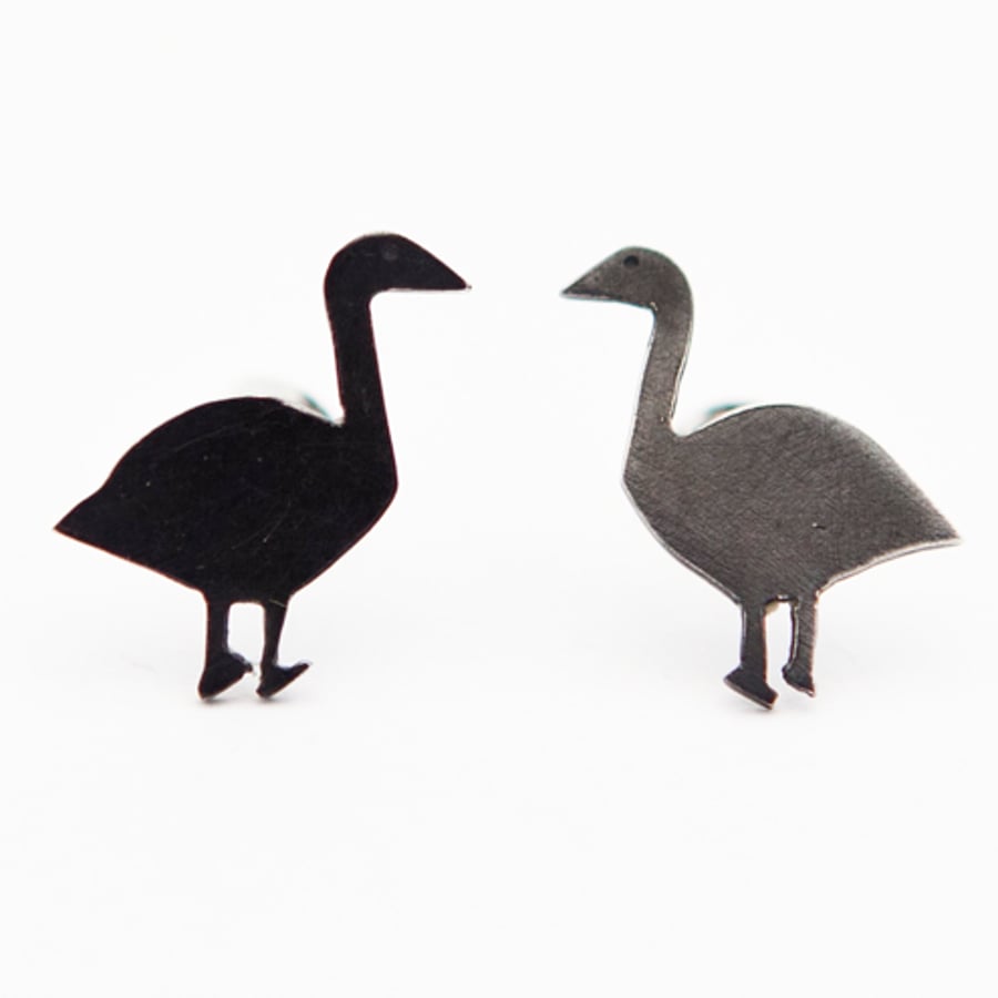 Greylag Goose Oxidised Silver Stud Earrings