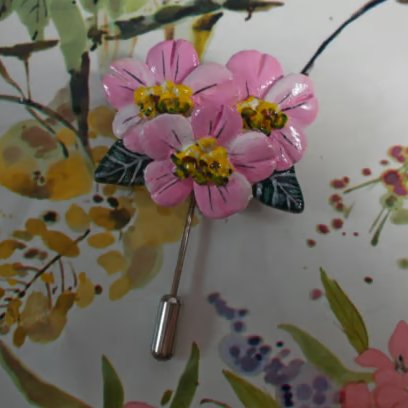 PINK APPLE BLOSSOM PIN Lapel Flower Brooch Wedding Corsage HANDMADE HANDPAINTED